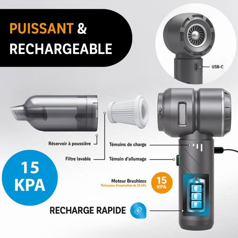 ASPIRATEUR SOUFFLEUR 4 EN 1 POWERVAC