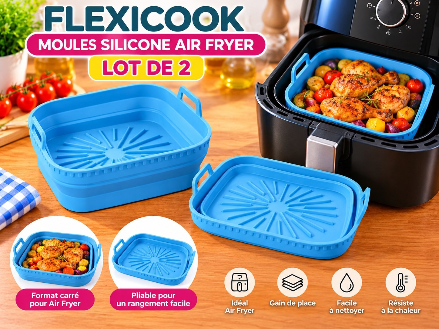 FLEXICOOK MOULES SILICONES POUR AIR FRYER LOT DE 2