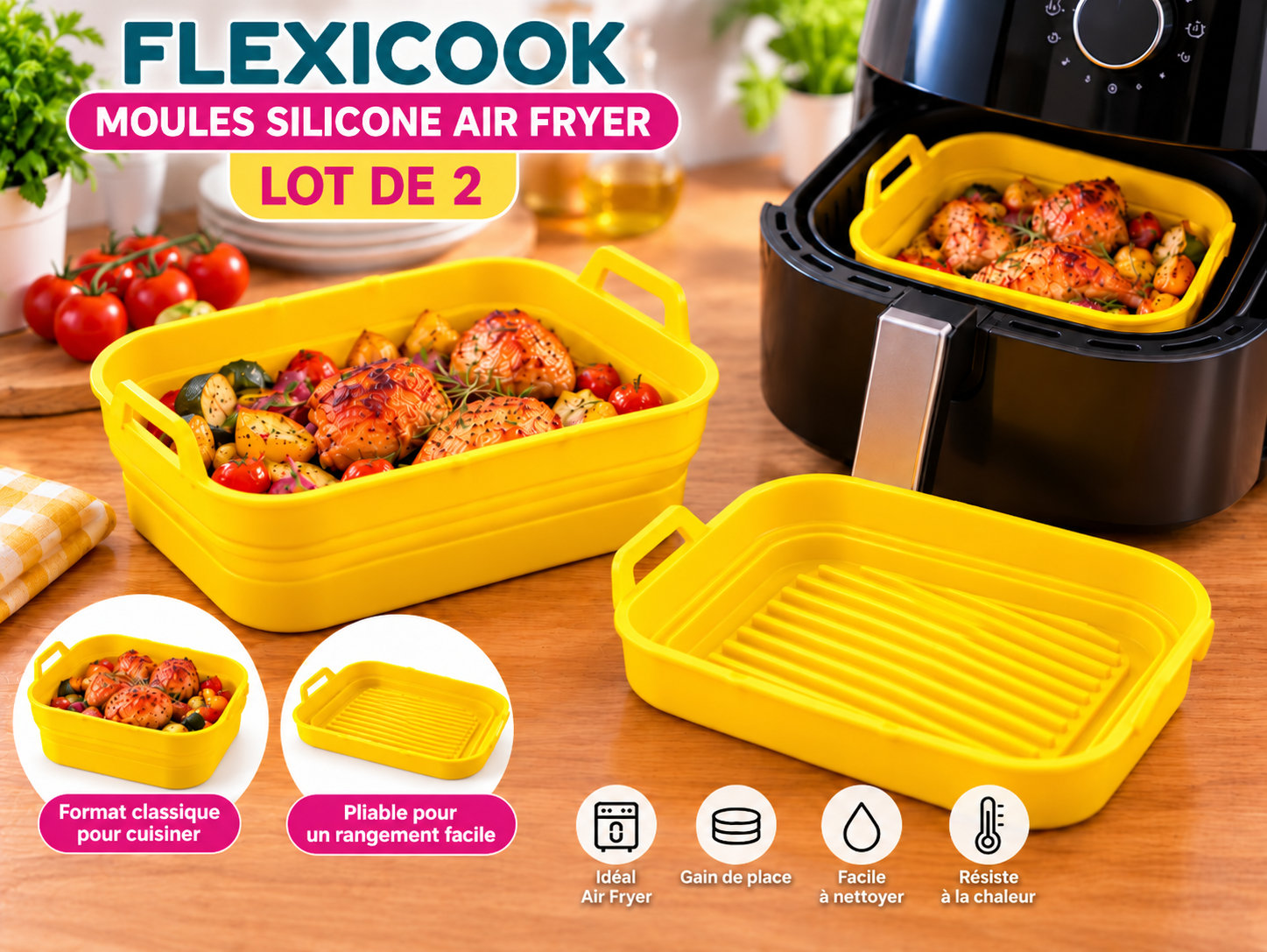 FLEXICOOK MOULES SILICONES POUR AIR FRYER LOT DE 2